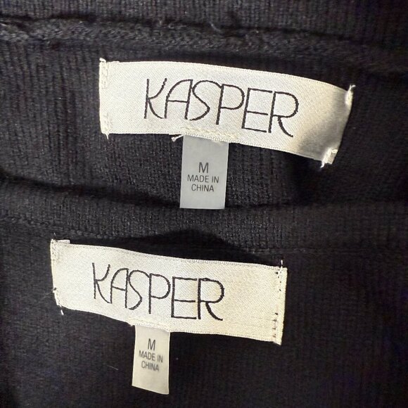 Kasper 2 Piece Black w/Gold Design.Sleeveless Top Size M Coat Long Sleeve Size M - Picture 3 of 12